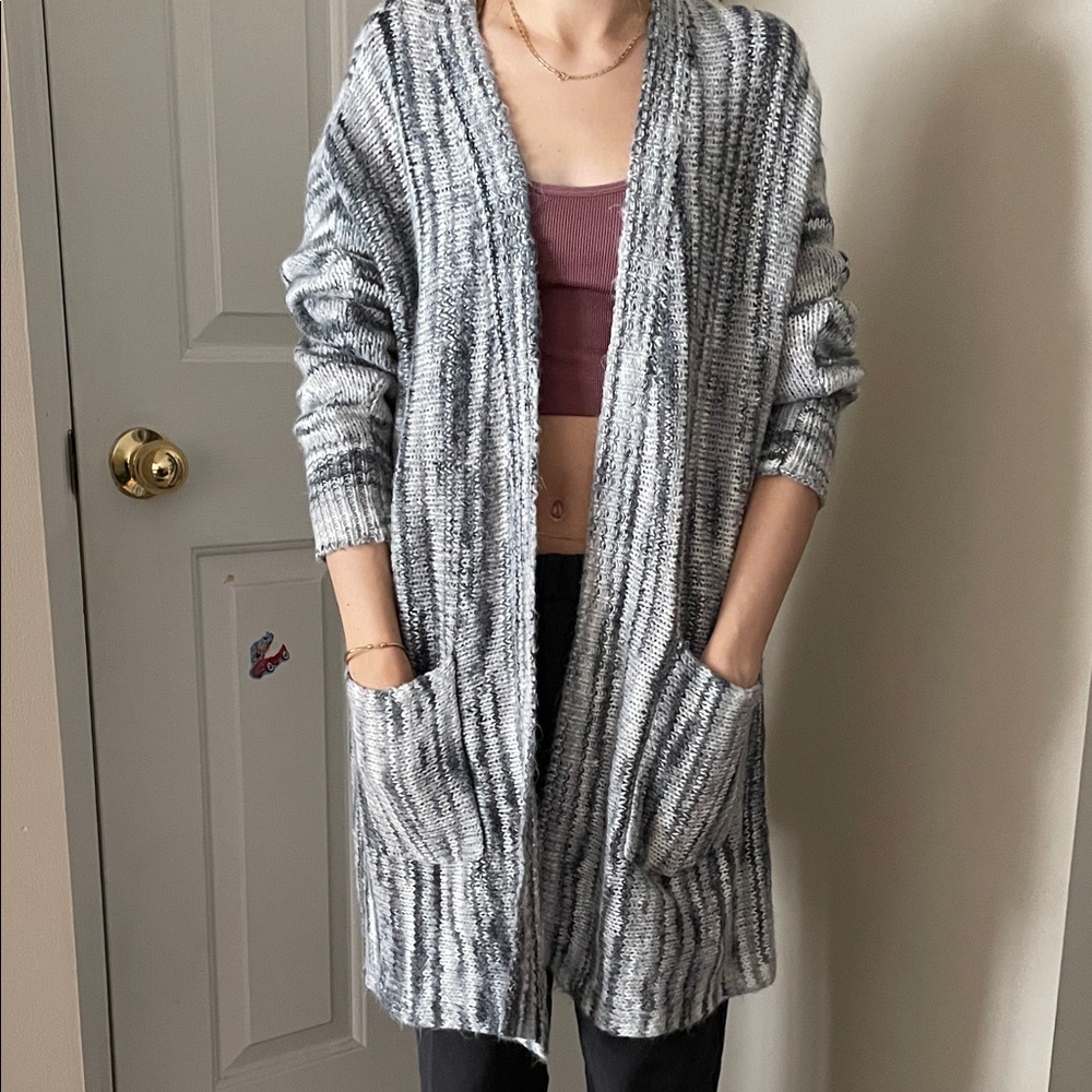 Lane Bryant Black and White Knit Cardigan Duster